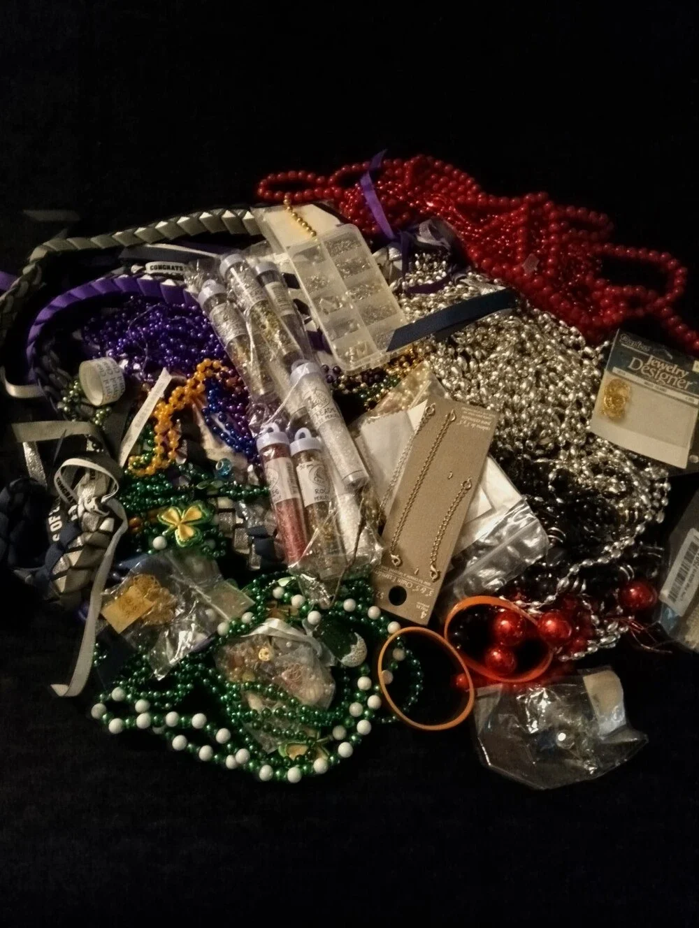 Assorted Mardi Gras Bead Necklace Lot - Purple, Green, Gold, Silver, Red